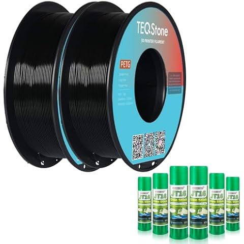 TEQStone 3D Printer Glue Sticks 6 Pack & 2KG Black PETG Filament Cover