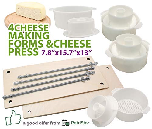 Cheese Press For Cheese Making 16 In - Cheesemaking Kit With Cheese Press And 4 Cheese Molds 1.2 L - Сheese Press For Home Cheese Making Metal Guides 13 In Pressure Up To 50 Pounds #TOP6
