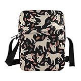 JHKKU Bull Terrier Cartoon Dog Small Crossbody Bag for Men Women Mini Messenger Bag Shoulder Handbag With Adjustable Straps