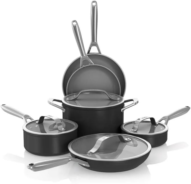 Miniatura 1 de Ninja Ceramic Pro - Juego de utensilios de cocina de 10 piezas, ollas y sartenes antiadherentes de aluminio y acero inoxidable con tapas de vidrio,