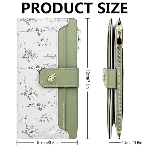 Wallet Women Slim Wallets for Women with RFID Cute Thin Green Women's Wallet Kawaii Flower Womens Ladies Card Holder Wallets4