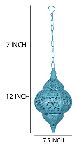 Indian Moroccan Style Metal Hanging Lighting Pendant Lamp Shade (Turquoise And Turquoise) 12 X 7.5 Inches #TOP4
