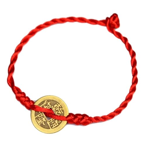 EatingBiting Feng Shui Red String Lucky Coin Charm Bracelet for Protection Good Luck Health Fortune Wealth Bracelet Beads Adjustable Rich Money Symbol for Purse Bag Key chain cellphone