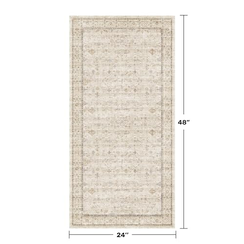 Washable 2x4 Beige Bathroom Rugs, Farmhouse Small Rugs for Entryway, Geometric Floral Design Non Slip Kitchen Floor Mats, Modern Home Décor, Low Pile & Soft Stain Resistant Carpet by Hazo Haus - Used condition - Image 2