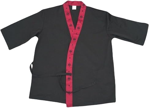 Unisex 3/4 Sleeve Black Sushi Chef Coat Kimono Cardigan Japanese Chef Uniform Red Patchwork Printed Chef