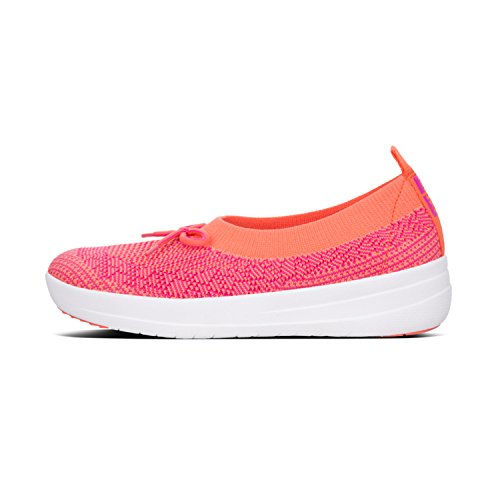 FitFlop Womens Uberknit Ballet Flat with Bow, Coral/Fuchsia, US 52
