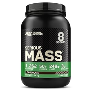 Optimum Nutrition Serious Mass Protein Powder High Calorie Mass Gainer with Vitamins, Creatine and Glutamine, Chocolate, 4 Servings, 1.34 kg, Packaging May Vary
