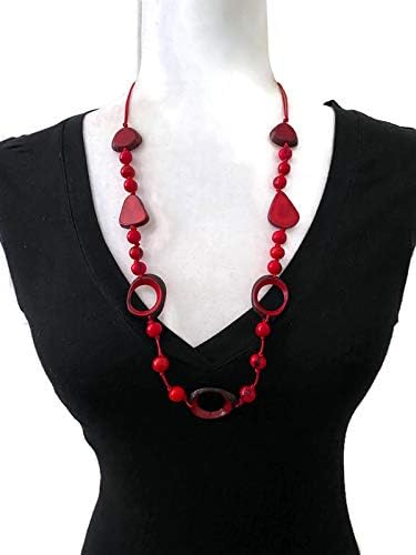 Red tagua necklace and earrings TAG670, long statement necklace set, statment tagua nut jewelry jewelry