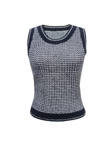 MakeMeChic Women's Crew Neck Sweater Vest Sleeveless Contrast Binding Vintage 90s Knit Top3