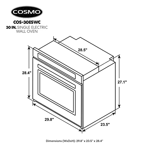Cosmo Cos-30Eswc 30 In. 5 Cu. Ft. Single Electric Wall Oven With True European Convection And Self Cleaning #TOP4