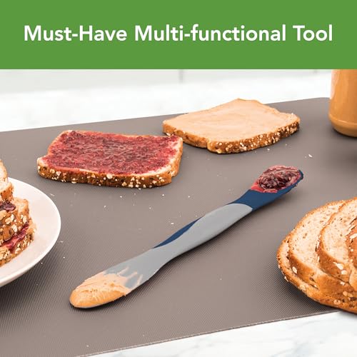 Image of Tovolo Mini Scoop and Spread Tool for Kitchen Meal Prep Small Sandwich Spreader Spatula for Peanut Butter Jelly, Silicone BPA Free Dishwasher Safe Scooper Spreader, Deep Indigo and Oyster Gray