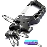 Hephis Skull Heavy Duty Key Chain Bottle Opener,Screwdriver,Unboxing tool,Carabiner Car Key Chains for Men and Women(Black)