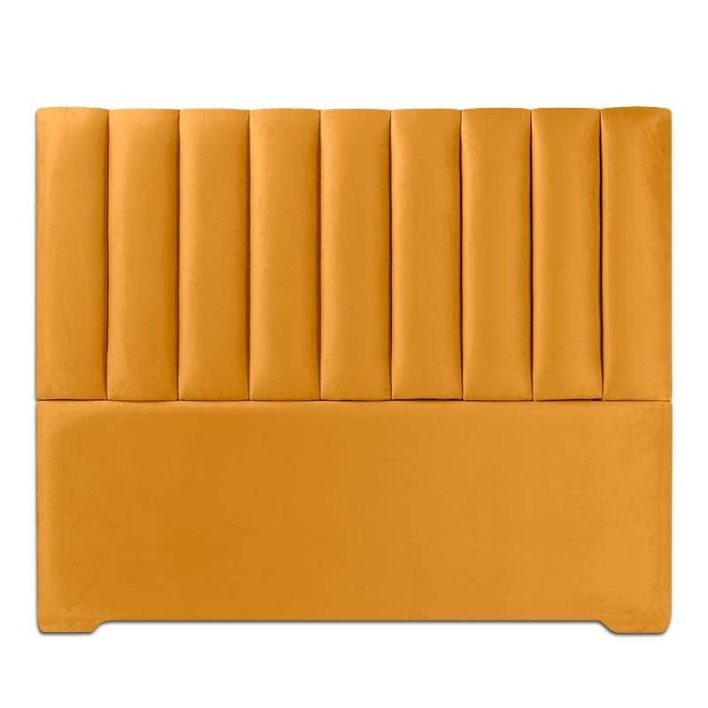 Ventadecolchones - Cabecero Tapizado Acolchado de Dormitorio Franjas Verticales Largo en Terciopelo Mostaza y Medida 91 x 125 cm para Camas de 80 ó 90