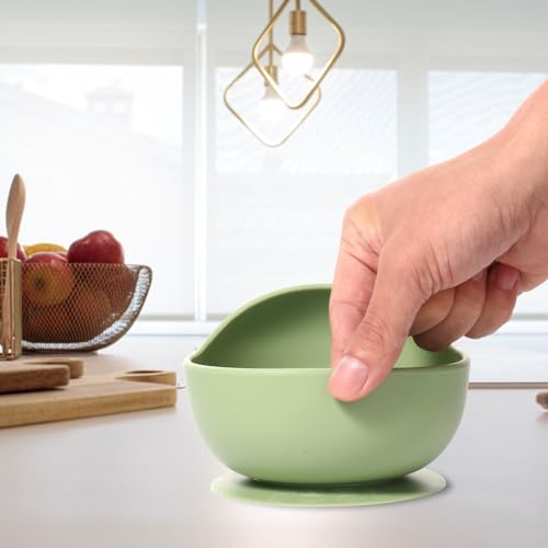 Image of TONY STARK Silicone Unbreakable Baby Bowl & Handle Spoon - Suction Design, Non-Slip, BPA Free, Dishwasher & Microwave Safe (Green, 1 Set)