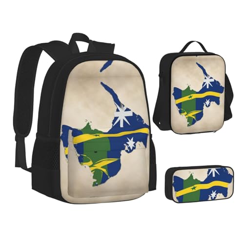 Solomon Islands Flag Map02 Print 3 Piece Set Backpack, Lunch Bag, Pencil Case, Cute Sturdy For College And Travel2
