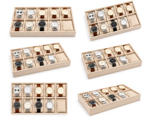 Image of 10 Slot Watch Organizer Tray for Watches, Cream | Tray keeps watches, smartwatches, bracelets and accessories arranged neatly in wardrobe, closet, dresser or dressing table