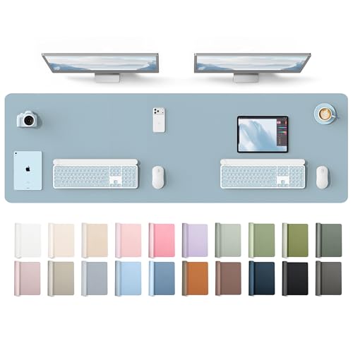Image of YSAGi Leather Desk Protector, Office Mat, Large Mouse Mat, Non-Slip PU Leather Blotter, Laptop Desk Mat, Waterproof Writing Pad for Office and Home(Ice Blue, 63 inch x 17.2 inch)