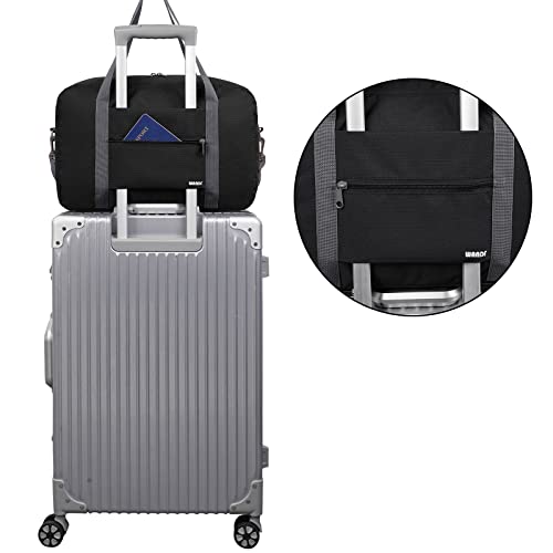 Ryanair Handgepäck 40x30x20, 40x20x25 Handgepäck Tasche für Flugzeug Reisetasche Klein Faltbare Sporttasche Weekender Koffer für Herren und Damen von WANDF(Schwarz 20L mit Schultergurt)