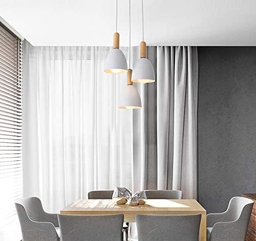 ANYE Macaron White Light Fixtures H-Type Track Light Pendants 1.6ft Cord Wooden Handle Small Cylinder Pendant Light Nordic Minimalist Style for Restaurant Dining Room Bulb Sold Separately
