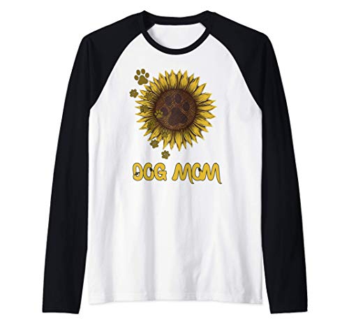 Cute Dog Mom Sunflower for women Funny Cute Family Gifts Camiseta Manga Raglan