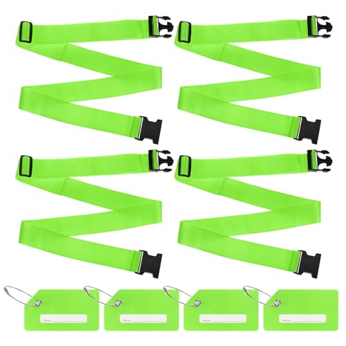 Image of M METERXITY 4-Sets Luggage Straps TSA Approved, Travel Straps for Luggage Suitcase Tags Set, Adjustable Suitcase Belt [Bright Green]