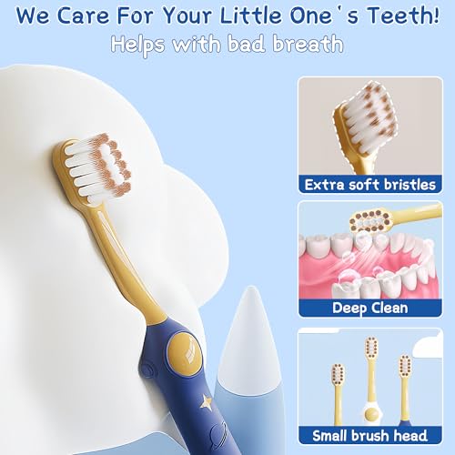 Image of EASICUTI Extra Soft Toddler Toothbrushes 8 Pack, Space Style Kids Toothbrushes for Ages 2-12 Years, Baby Toothbrush 12 Months and up, Childrens Toothbrush Help Remove Plaque and Stains-Blue, White