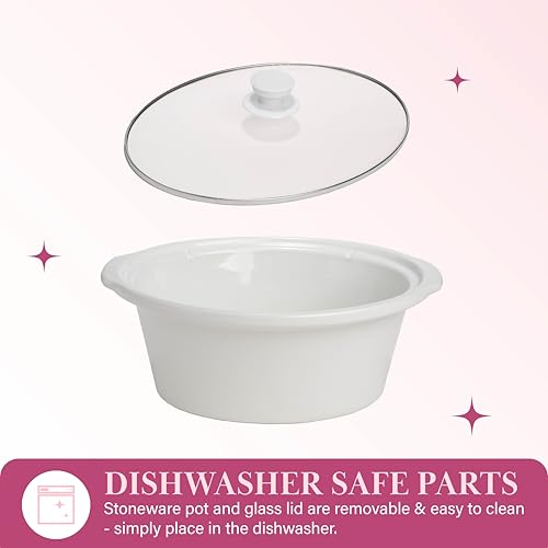 Image of Paris Hilton 6-Quart Manual Slow Cooker, Naturally Nonstick Stoneware Ceramic Insert, Three Settings (Low, High, Warm), Dishwasher Safe Family Size Slow Cooker, White