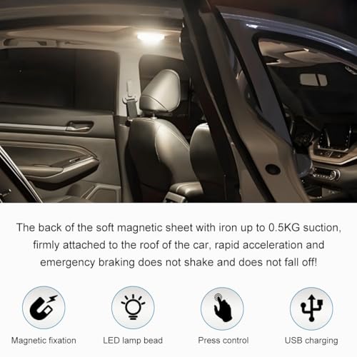 Image of KVAEY Magnetic Dome Light for Car, LED Press Switch USB Rechargeable Car Interior Ceiling Roof Reading Lamp, Universal Wireless Car Dome Light Accessories for Car RV Truck Trailer Camper (Gray)