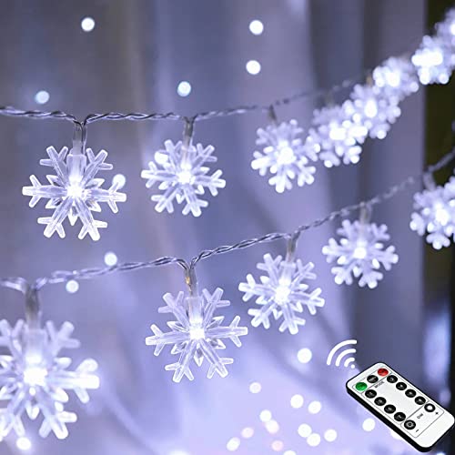 Christmas Snowflake String Lights, 20 FT 40 LED Battery Operated Fairy Lights with Remote, 8 Modes...
