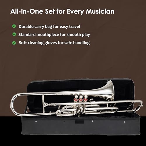 image for QUEENBRASS 3-Valve Trombone in Bb Pitch – Chrome Finish Brass Body w