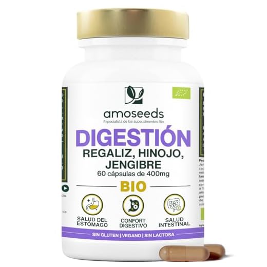 Digestión BIO | Confort digestivo y salud del Estómago | Regaliz, Hinojo, Jengibre | Mejora la Digestión, reduce los Trastornos | 60 cápsulas de 400mg | Primera Calidad