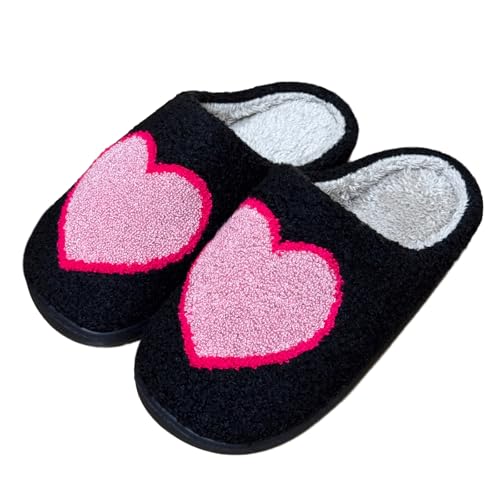 Image of Women's Men's Cute Fuzzy Heart Slippers Memory Foam Fluffy Couple Slippers Cozy House Indoor Outdoor Shoes