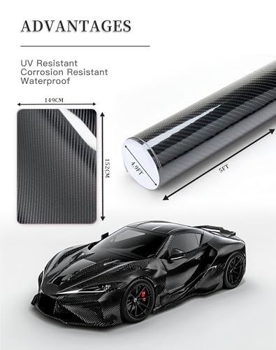 Image of 3D Carbon Fiber Black Vinyl Wrap Film for Cars, 5ft x 4.9ft Car Vinyl Wrap Roll for Car Body Protection, Scratch Resistance with Air Release Technology (Carbon Fiber Black)