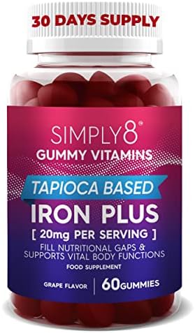 Simply8 Iron Gummies 20 MG – Prenatal Ferritin Supplement Enhanced with Vitamins C, B3, B5, B6, B12, Folate, Zinc - Blood Builder & Energy Support for Iron Deficiency, Kosher, Gluten Free