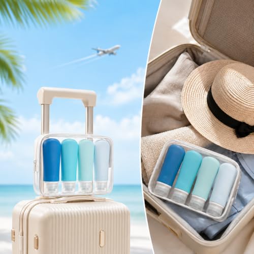 Image of INSFIT Travel Bottles for Toiletries, TSA Approved 3oz Travel Size Containers, BPA Free Leak Proof Squeezable Silicone Tubes for Shampoo Conditioner Lotion Body Wash with Labels