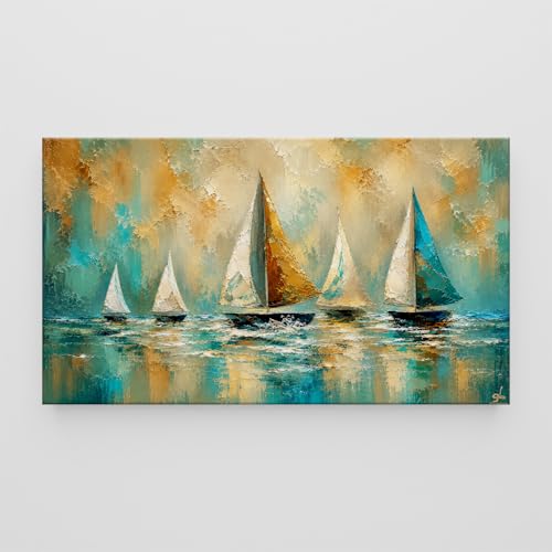 Tableaux modernes barques dorées Giallobus en toile avec cadre standard 140x80 cm