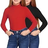 Arshiner Girls Long Sleeve Shirt Turtleneck Sweater Slim Fit Basic Top Thermal Undershirts Base Layer Tee Black/Red 10-11 Years