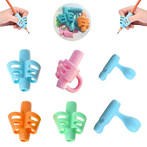 MDCEO Guide Doigt Enfant, Lot de 6 guide-doigts au design ergonomique - aide à l’écriture,Pour Enfants Adultes Besoins Spéciaux Droitiers et Gauchers (Poignée à deux doigts) Cover
