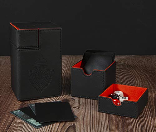 Card Guardian - Premium 100 Card Deck Box with Dice Compartment for Trading Card Games TCG (Black)