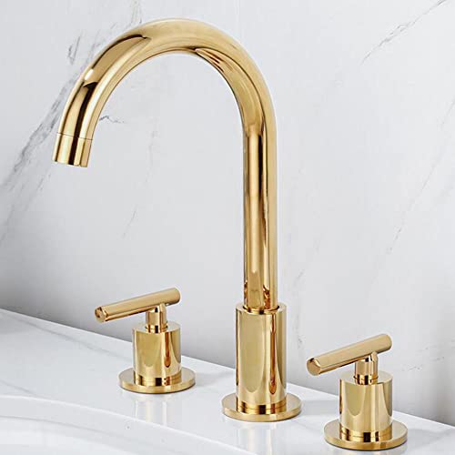 浴室用蛇口 3穴 真鍮 ダブルハンドル 温水・冷水 浴室用浴槽用蛇口 - ブラック - A(Golden-A)