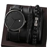 ROSEEONNE reloj de pulsera Conjunto de 4 relojes for hombre, deportivos, resistentes al agua, con cronógrafo, analógicos, de cuarzo, con esfera grande, a la moda(Noir,C)