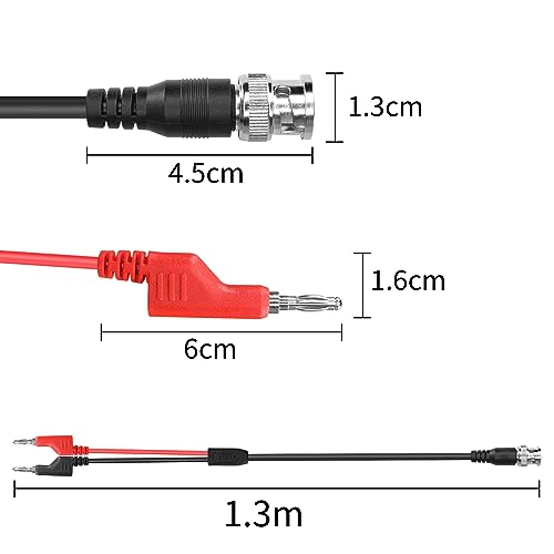 YACSEJAO BNC Messleitungen 4,2FT/1,3M BNC auf 4mm Stapelbar Bananenstecker Oszilloskop Tastkopf Oszilloskop Test Kabel