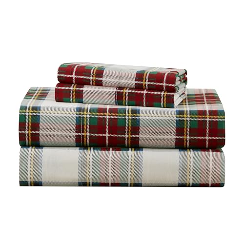 Comfort Spaces 100% Cotton Sheets Twin XL, Breathable, Naturally Cool Cotton Sheets, Cotton Bed Sheets 12" Elastic Pocket Fits up to 14" Mattress, All Seasons Sheet Set, Scottish Plaid Red 3 Piece
