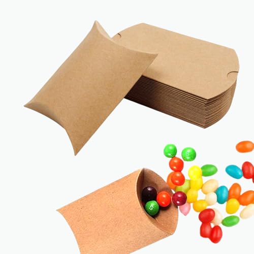 icyhey 50 Pcs Yellow Kraft Paper Pillow Boxes, Mini Gift and Favor Boxes