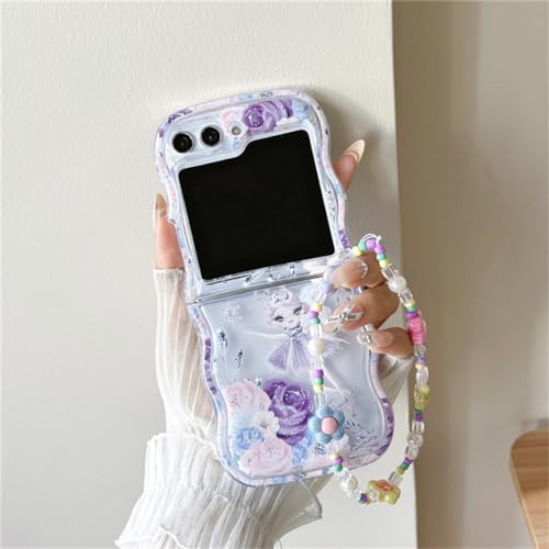 Coque Samsung Galaxy Z Flip 5 4 3 mignonne avec bracelet marguerite