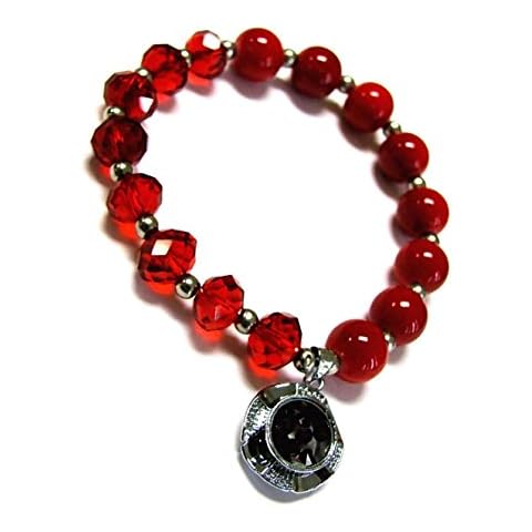 Linpeng Red Birthstone Bracelet, Glass Beaded Charm Bracelets For Women, Birthday Christmas Jewelry Gift, January, 1 pc Cover