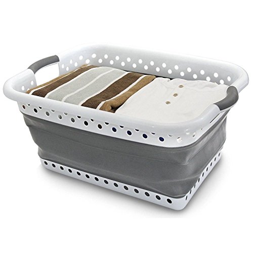 Unibos Collapsible Laundry Basket Panier Mixte, Blanc/Gris, L