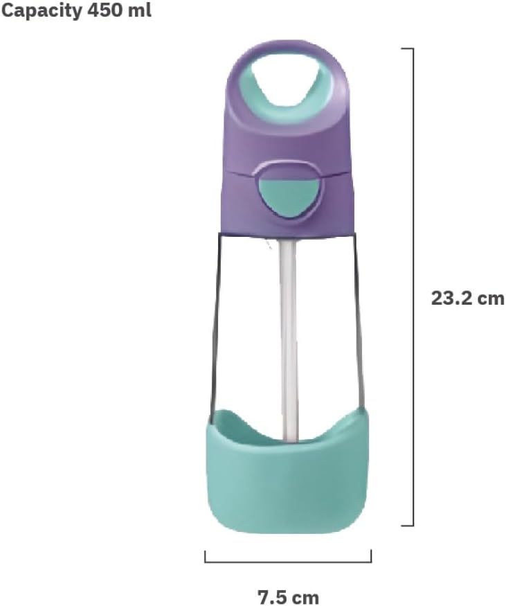 b.box 15oz Tritan Kids Water Bottle – Toddler Drink Bottle with Straw for School, Daycare, Travel w/Easy-Grip Triangular Design, Leak Proof Lid & Handle, BPA Free, Dishwasher Safe (Lilac Pop) - Image 3