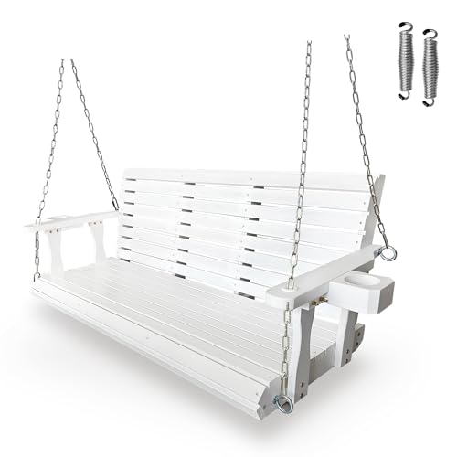 Image of Fortune Candy Wooden Porch Swing 3-Seater, Pure White, 5 FT Extra Large
