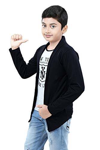 Image of Boy's Cotton White Printed T-Shirt with Blue Jacket Shrug